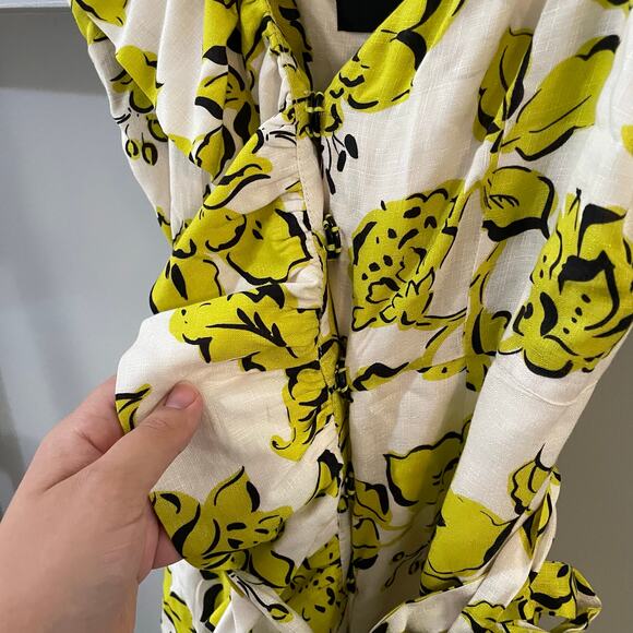 Le Superbe Palm Beach Ruffle Wrap Dress SZ 4 Yellow Floral Mini Dress Going Out - Picture 10 of 12